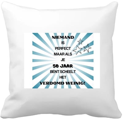 Akyol - 50 jaar sarah en abraham cadeau - Kussen hoes - Hoera 50 jaar - jubileum man en vrouw - met opdruk - grappige tekst - jarig - verjaardag - grappige tekst - 40 bij 40 cm