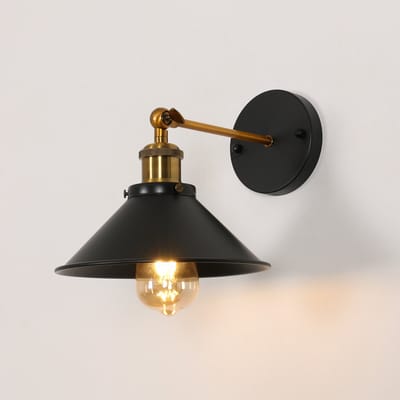 Retro wandlamp met conische kap - zwart & goud, E27