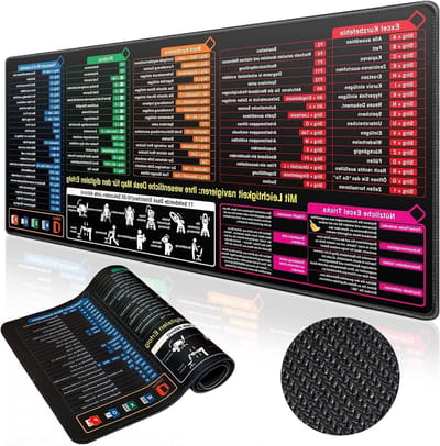 Grote Excel Muismat 80 x 30 x 0.3 cm met Sneltoetsen, Ideaal voor Kantoor en Gaming, Perfecte Accessoires voor Word en PPT