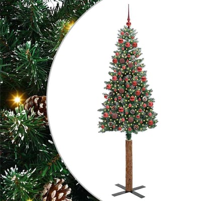 vidaXL - Slanke - Kerstboom - Groen - 180 - cm - PVC - en - massief - dennenhout