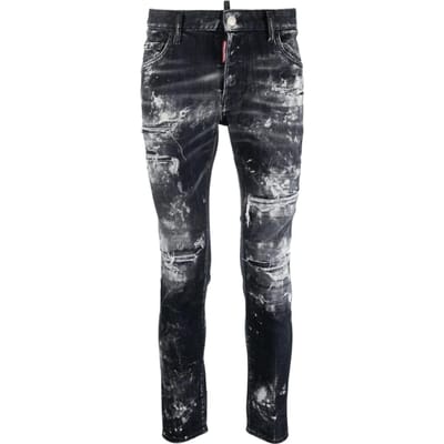 Dsquared2 Skater Jeans Met Destroyed Paint Effect, Zwarte Jeans