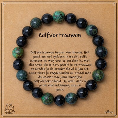 Bixorp Kambamba Jaspis + Afrikaanse Turkoois + Onyx Armband op Cadeau Kaartje - Zelfvertrouwen - 8mm / 18cm Edelsteen Kralenarmband - Inclusief Cadeau Envelop
