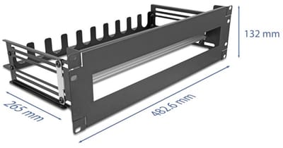 Delock 19″ Circuit-breaker with cover, cable strain relief and deepth-adjustable DIN rail 3U metal black