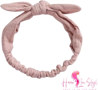 Haarband Hafsa Poederroze - Smalle en zachte baby haarband van hydrofiele stof met een strikje | haaraccessoires voor meisjes kinderen babies