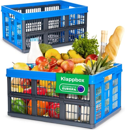 Novaliv Vouwbox 45l Blauw Set van 2 - Opvouwbare mandbox met praktische draaggrepen - Veelzijdige opbergbox