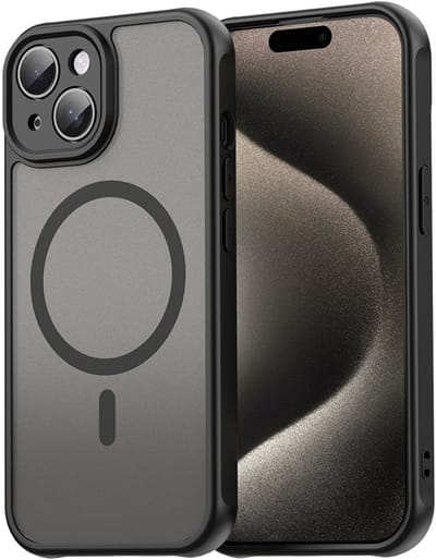MobyDefend Hoesje - Geschikt voor iPhone 15 - Case Geschikt voor MagSafe - Mat Transparant Met Gekleurde Rand - Zwart