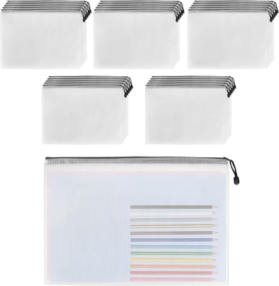 Set van 50 Zwarte A3 Ritsportemonnees, 43x30cm Plastic Mesh Ritszakken voor Kantoor en Reizen, Organizer en Opbergtas