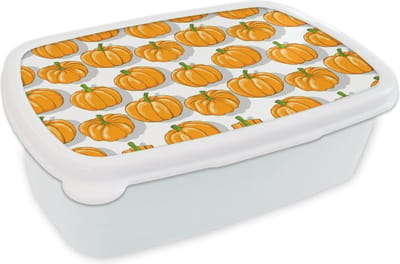Broodtrommel Wit - Lunchbox - Brooddoos - Herfst - Pompoen - Patronen - 18x12x6 cm - Volwassenen