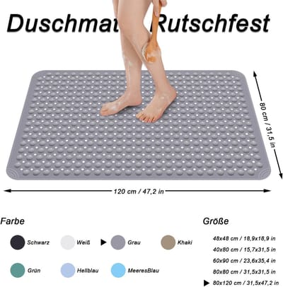 Dailygoods- Douchemat Antislip 80 x 120 cm - Antislipmat met Zuignappen - PVC Massagemat - Inclusief 2 Haken - Machinewasbaar - Langdurig Gebruik - Badmat
