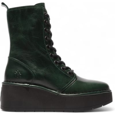 Fly London Dames Petrol Groene HAIT273 Leren Veterschoenen met Dikke Plateauzool