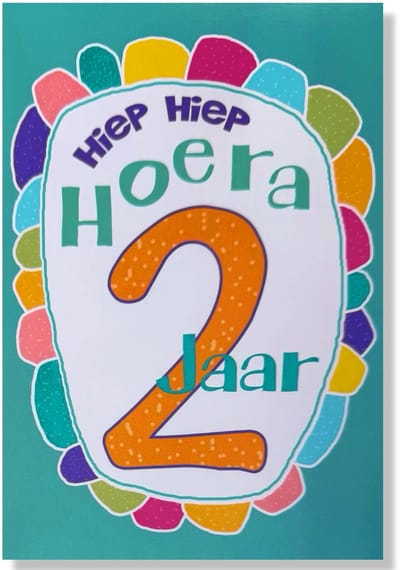 Hoera 2 Jaar! Luxe verjaardagskaart - 12x17cm - Gevouwen Wenskaart inclusief envelop - Leeftijdkaart