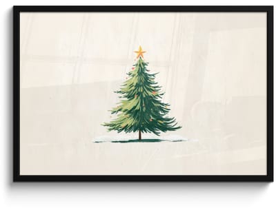 Poster in lijst - Fotolijst 90x60 cm - Posters - Kerstboom - Illustratie - Ster - Sneeuw - Posterlijst zwart - Decoratie - Wanddecoratie woonkamer - Muurdecoratie slaapkamer - Kerstversiering - Kerstdecoratie voor binnen - Kerstmis