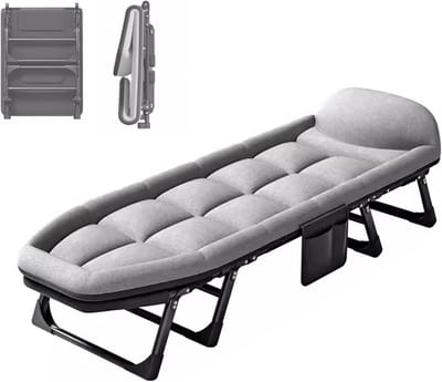 Opklapbed Volwassenen - Campingbed Logeerbed - Ontspanning Buiten - 6 Standen Verstelbaar - 180x60x40 cm - Mokka Grijs