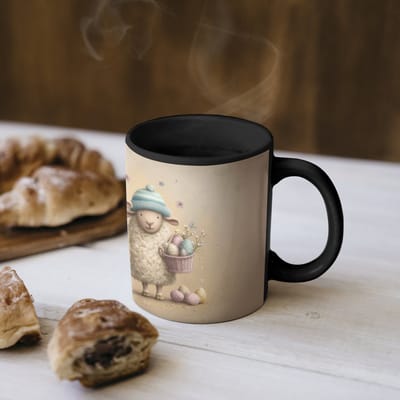 Magische Mok - Foto op Warmte Mokken - Koffiemok - Schaapjes - Eieren - Pastelkleuren - Bloemen - Magic Mok - Beker - 350 ML - Theemok