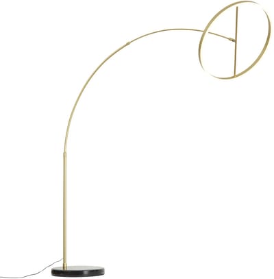 QAZQA anello - Design Dimbare LED Booglamp | Vloerlamp | Staande Lamp met Dimmer - 1 lichts - H 203.8 cm - Zwart Goud - Woonkamer