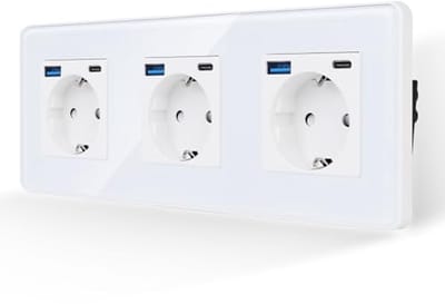 3-contactdoos met USB-A en type C-poort - Geïntegreerde wandcontactdoos 16A 250V