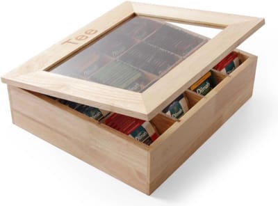 HENDI Elegante houten theebox – 12 compartimenten – acryl venster – 300x280x90 mm