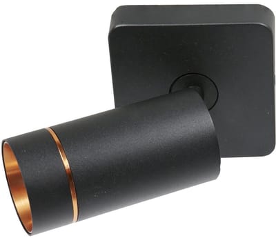 Zwarte spot Downlume 4860ZW, GU10 met gouden details - Design plafondlamp van metaal, 10x10 cm, draaibaar en kantelbaar, Steinhauer