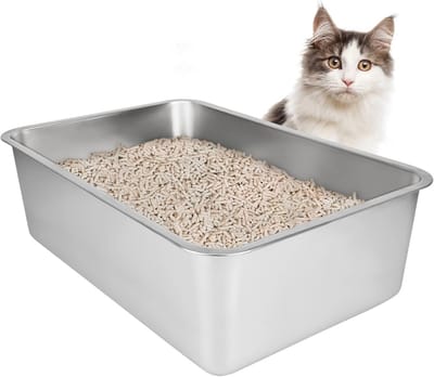Grote roestvrijstalen kattenbak met antislip bodem en geurabsorberende eigenschappen
