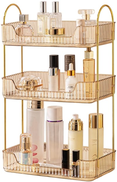 Unyqoos ® Stijlvolle Drie-laags Cosmetica- en Badkamer Organizer met Moderne Metalen Handgrepen