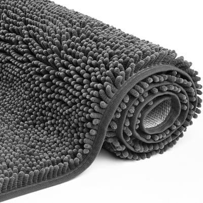 Badmat Chenille - Badkamermat Vloerkleed - Voeten Droog Houden - Extra Zacht Pluche - 183 x 61 cm - Grijs