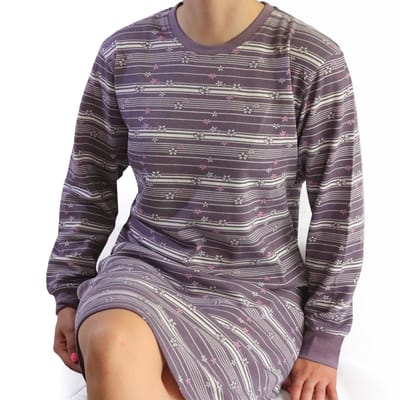Tenderness Dames Nachthemd - Zachte Fleece - Bloemetjes - Paars - Maat L