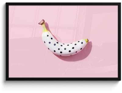 Poster in lijst - Fotolijst 90x60 cm - Posters - Banaan - Stippen - roze - Posterlijst zwart - Decoratie - Wanddecoratie woonkamer - Muurdecoratie slaapkamer