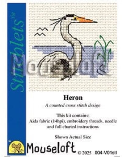 Mini Borduurpakketje - Mouseloft - Heron - Kraanvogel - Kruissteek