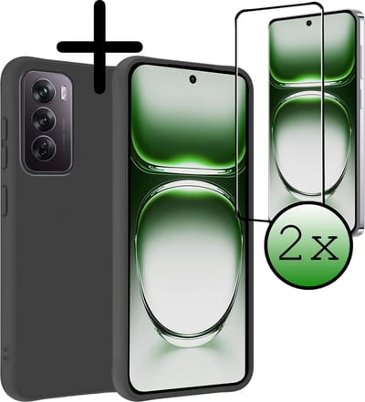 Hoesje Met 2x Screenprotector - Geschikt voor OPPO Reno 12 - Sterk & Shockproof - Back Cover - Siliconen Case - Telefoon Hoes - Zwart