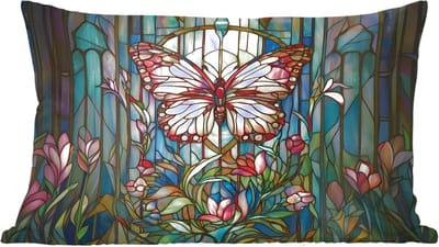 Sierkussens - Kussentjes Woonkamer - 60x40 cm - Vlinder - Roze - Bloemen - Bladeren