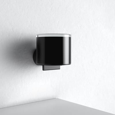 KEUCO Lotiondispenser metaal en kristalglas, zwart mat, lijm of boren, inhoud navulbaar ca. 140 ml, zeepdispenser voor badkamer en gastentoilet, wandmontage, Reva Black Selection