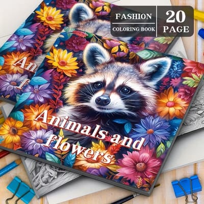 Kleurboek voor Volwassenen, Tieners en Kinderen - Dieren & Bloemen - 20 Pagina’s - Anti Stress Coloring Book - Ontspannend Inkleuren voor Tieners & Volwassenen - Creatieve Hobby voor Thuis - Perfect Cadeau voor Verjaardag of Feestdagen