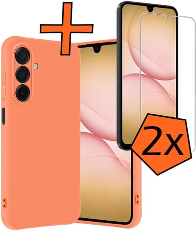 Hoes - Met 2x Screenprotector - Geschikt voor Samsung Galaxy A17 - Sterk & Shockproof - Back Cover - Siliconen Case - Telefoon Hoes - Perzik