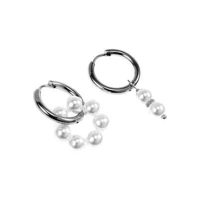 ∅19mm Oorringen Dames - Witte Kristallen Kralen - RVS - Oorbellen met Kralen Hangers