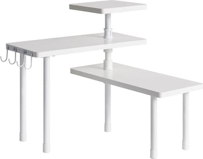 Hoekplank kruidenrek verstelbaar 3-laags - 4 zijhaken - vrijstaand - ruimtebesparend - wit aanrecht organizer