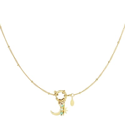 Ketting moon star blue - stainless steel - goud - kadotip - waterproof