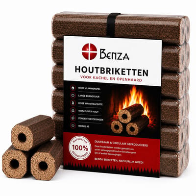 Benza Houtbriketten – 12 Stuks – 850 Gram per Briket – +/- 10 Kilo - 19,5 x 6,5 cm – Duurzame Briketten voor Kachel, Openhaard & Vuurkorf