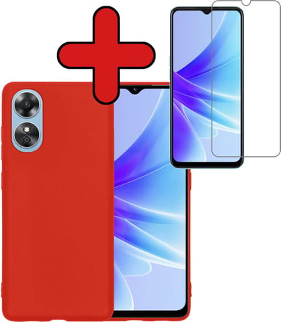 Hoesje - Met Screenprotector - Geschikt voor OPPO A17 - Sterk & Shockproof - Telefoon Hoes - Back Cover - Siliconen Case - Telefoonhoes - Rood