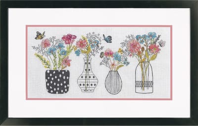 Dimensions borduurpakket bloemen vazen 70-35431 telpatroon