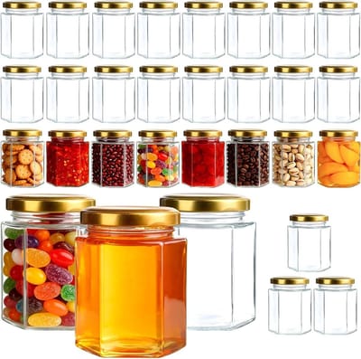 Dailygoods- Inmaakpotten 30 stuks - 180 ml - Jampotten met schroefdeksel - Luchtdicht - Voedselveilig glas - Zeshoekige vorm