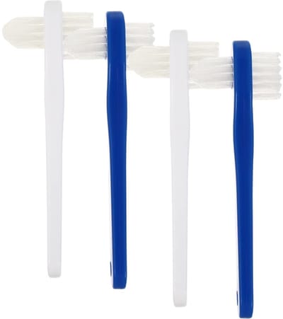 Dailygoods- Prothese-reinigingsborstel 4 stuks - Draagbare Valse Tandenborstel - Dubbelzijdige Borstels - Ergonomisch Handvat - Geschikt voor Volwassenen - Schuine Borstelkop