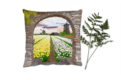 Sierkussens - Kussentjes Woonkamer - 40x40 cm - Tulpen - Bloemen - Molen - Doorkijk
