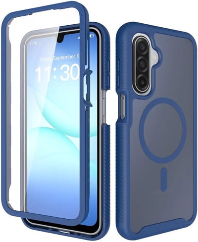 Hoesje met Ingebouwde Screenprotector Geschikt voor Samsung Galaxy A17 / A16 / A26 - Compatibel met MagSafe / Qi2 - Full Protect - Schokbestendige Beschermhoes - Case Matte Blauw