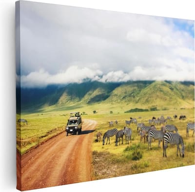 Artaza Canvas Schilderij Safari - 40x30 cm - Klein - Wanddecoratie Zebra - Muurdecoratie Wilde Dieren - Schilderijen Op Canvas