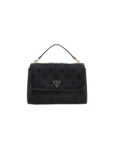 GUESS handtas schoudertas Tisha Top Handle Flap Bag Black Logo zwart
