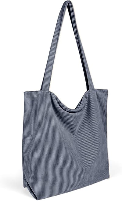 Grote Corduroy Schoudertas voor Vrouwen - Waterdichte Tote Bag met Trekkoord en Rits - Perfect voor School, Werk en Reizen