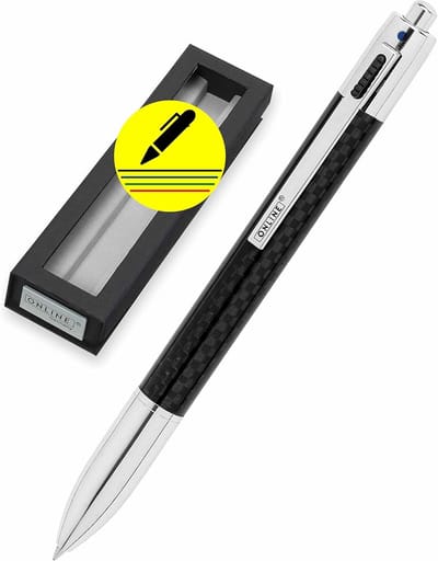 Multifunctionele 4-Kleur Balpen met Zwarte Carbon Afwerking | Losse Vullingen Zwart, Blauw, Rood, Groen