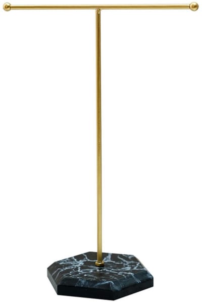 Dailygoods- Sieradenstandaard Gouden Robuuste Metalen Standaard - Sieradendoos - T-Design voor Kettingen/Oorbellen - Armband Houder - Ringenhouder - Luxe Keramische Basis - Sieradenhouder