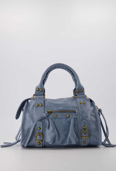 Handtas - Spazzolato - Echt leer - Jeansblauw - Bronskleurig - Crossbodytas