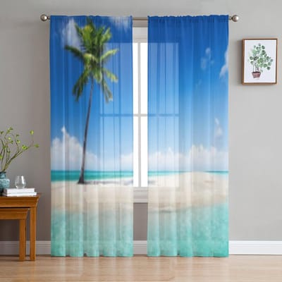 Strand op Catalina Island Dominicaanse Tule Transparante Gordijnen voor Woonkamer Slaapkamer Keuken Decoratie Voile Organza Gordijnen 135W x 114H(cm) gray